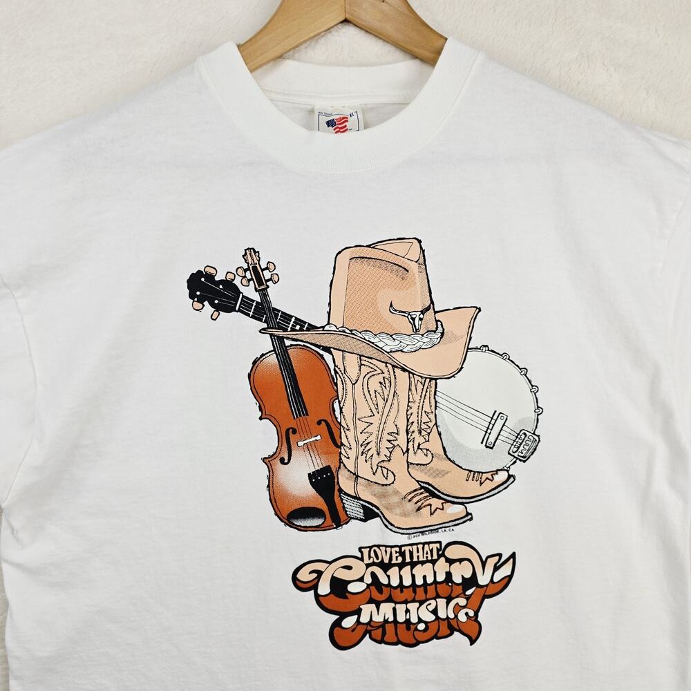 Vintage Love That Country Music Shirt XL White Boots Hat Single Stitch USA - Picture 4 of 12